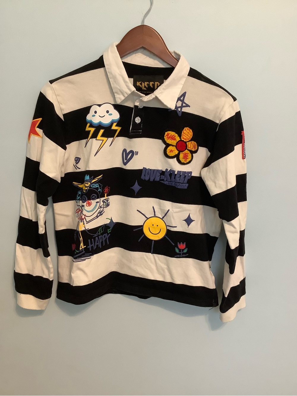 KLEEP Rugby Polo Puff Print Graphic Long Sleeve — Kids Size 13–14